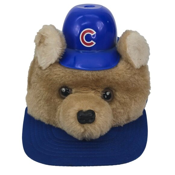 Chicago Cubs Hat with Plush Bear Face & Mini Helmet Snapback Cap Novelty Mascot - Picture 4 of 8